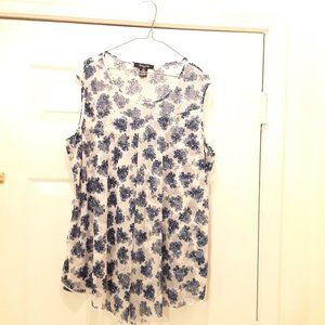 Adele & May Floral Print Blouse Size 3x Navy Blue White Color